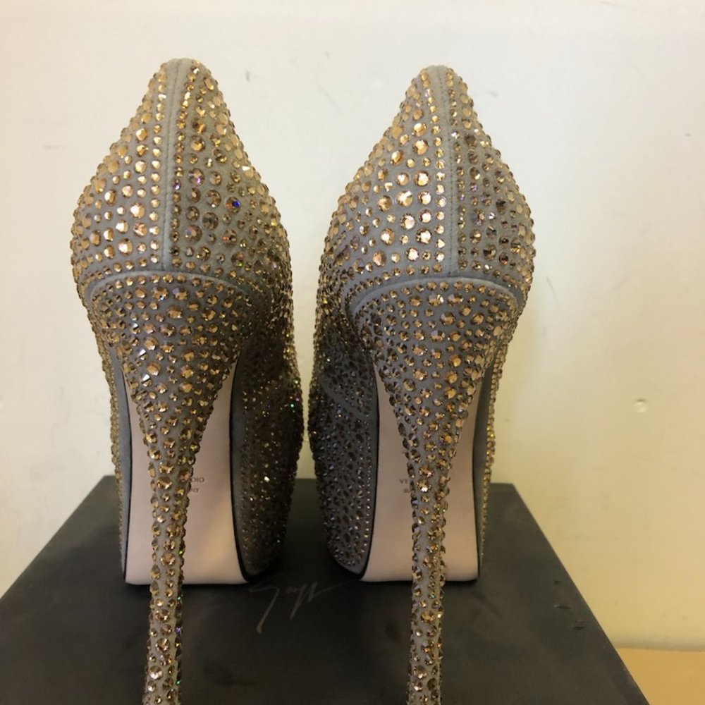 Giuseppe Zanotti Liza Peep Toe Swarovski Crystal Platform Pump Dark Gray - Picture 9 of 13